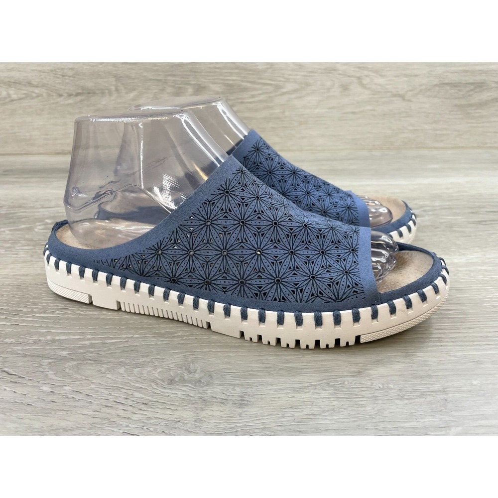 Patrizia Spring Step Women's‎ Sandals Blue Leather 8.5 Slip On Slide Lightweight